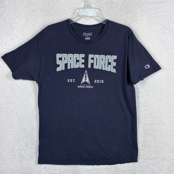 Champion United States Space Force Mens L Logo Navy Blue Shirt Military SpaceX